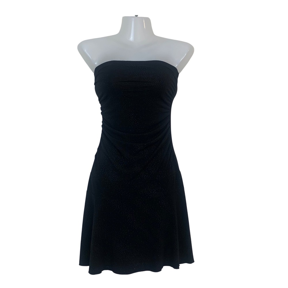 City Triangles Women's S Black Glitter Strapless‎ Mini Dress Tube Top Fit Flare